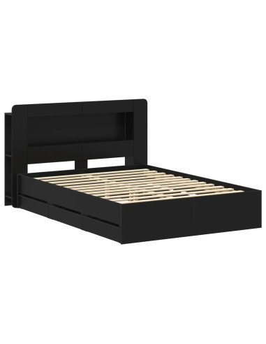 Telaio del letto con storage con testiera Nero 150 x 200 cm