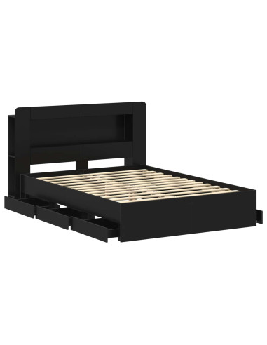 Telaio del letto con storage con testiera Nero 150 x 200 cm