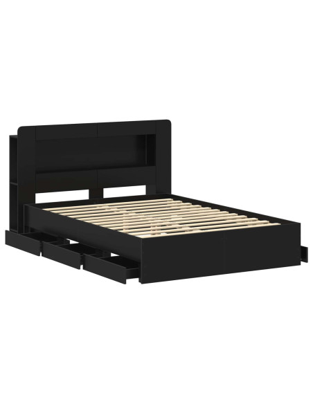 Telaio del letto con storage con testiera Nero 160 x 200 cm