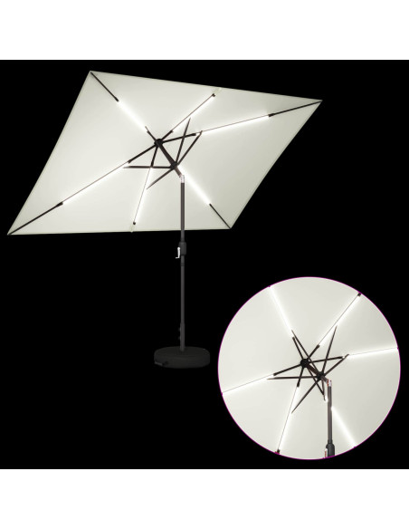 Parasol da Giardino con Luci LED 200 x 300 cm Poliestere Crema
