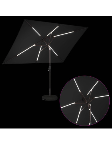 Parasol da Giardino con Luci LED 200 x 300 cm Poliestere Nero