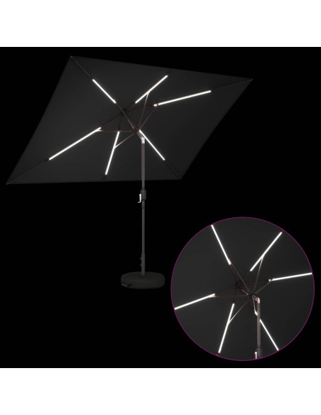 Parasol da Giardino con Luci LED 200 x 300 cm Poliestere Nero