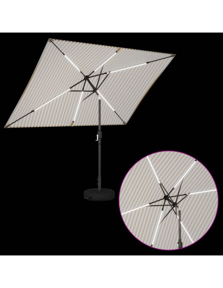 Parasol da Giardino con Luci LED 200 x 300 cm Poliestere