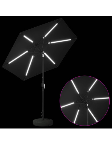 Parasol da Giardino con Luci LED 230 x 230 cm Poliestere Nero