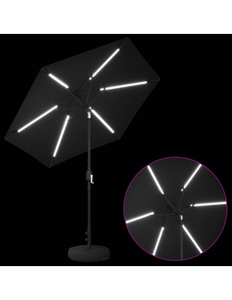 Parasol da Giardino con Luci LED 230 x 230 cm Poliestere Nero