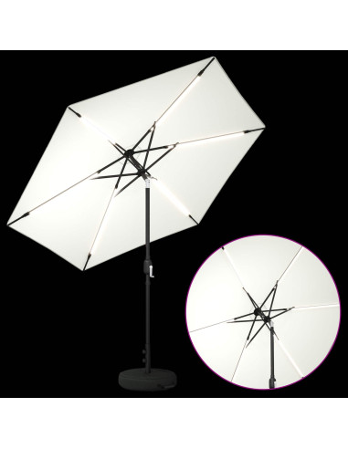 Parasol da Giardino con Luci LED 270 x 270 cm Poliestere Crema