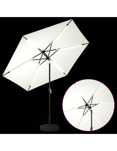Parasol da Giardino con Luci LED 270 x 270 cm Poliestere Crema