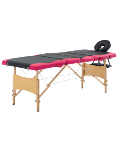 Lettino Massaggio Pieghevole a 4 Sezioni Legno Nero e Rosa 2