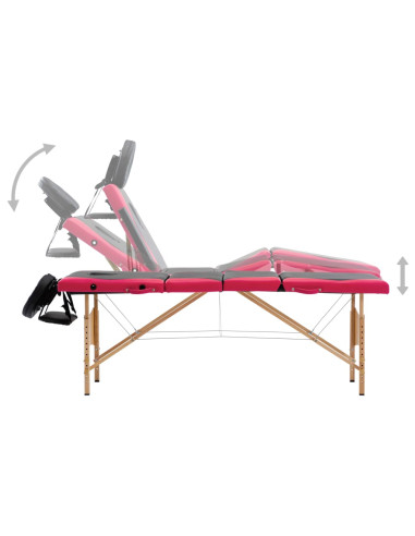Lettino Massaggio Pieghevole a 4 Sezioni Legno Nero e Rosa