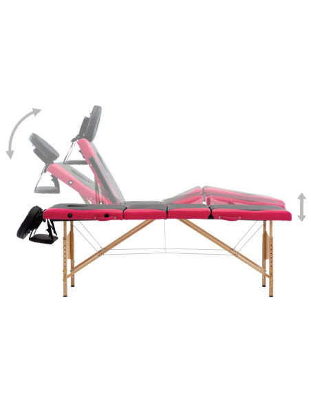 Lettino Massaggio Pieghevole a 4 Sezioni Legno Nero e Rosa