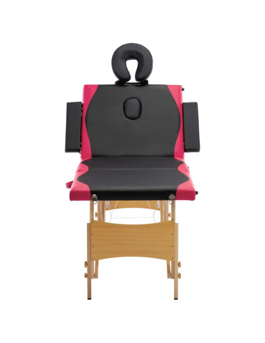 Lettino Massaggio Pieghevole a 4 Sezioni Legno Nero e Rosa