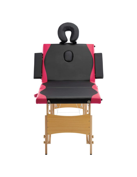 Lettino Massaggio Pieghevole a 4 Sezioni Legno Nero e Rosa
