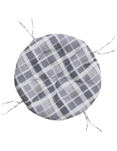 Cuscino Rotondo Grigio Motivo Quadri Ø 100x11 cm Tessuto Oxford 2