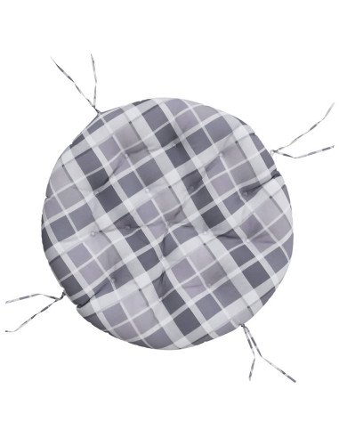 Cuscino Rotondo Grigio Motivo Quadri Ø 100x11 cm Tessuto Oxford