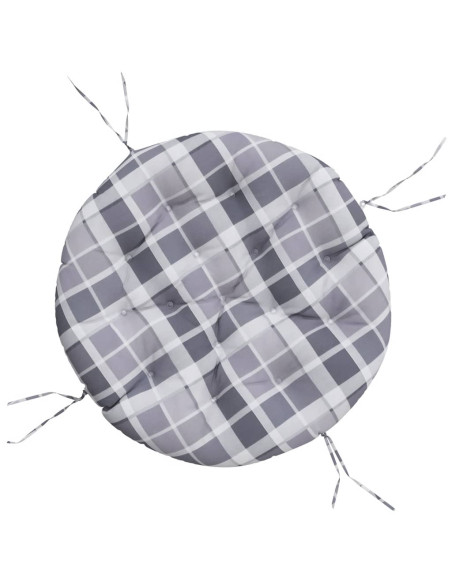 Cuscino Rotondo Grigio Motivo Quadri Ø 100x11 cm Tessuto Oxford
