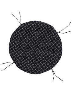 Cuscino Rotondo Nero Motivo a Quadri Ø 100x11 cm Tessuto Oxford 2