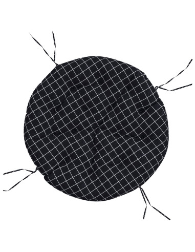 Cuscino Rotondo Nero Motivo a Quadri Ø 100x11 cm Tessuto Oxford