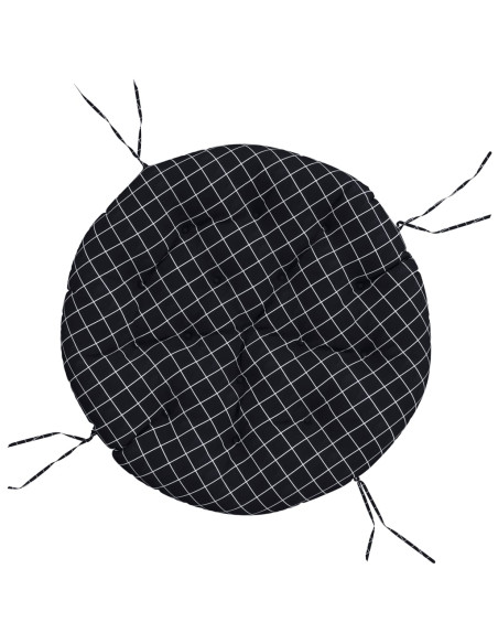 Cuscino Rotondo Nero Motivo a Quadri Ø 100x11 cm Tessuto Oxford