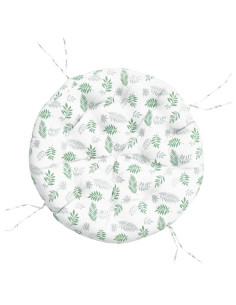 Cuscino Rotondo Motivo a Foglie Ø 100x11 cm in Tessuto Oxford 2