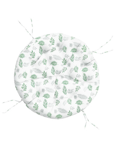 Cuscino Rotondo Motivo a Foglie Ø 100x11 cm in Tessuto Oxford