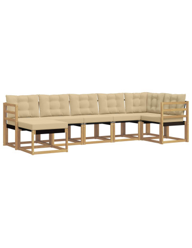 Set di divani da esterno con cuscino 7 pcs Bianco e Beige