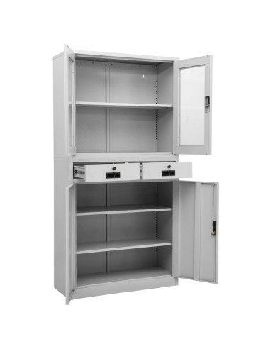 Armadio per Ufficio Grigio Chiaro 90x40x180 cm Acciaio e Vetro