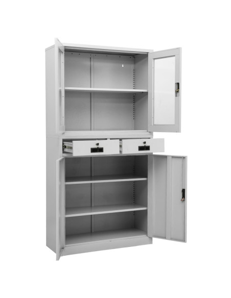 Armadio per Ufficio Grigio Chiaro 90x40x180 cm Acciaio e Vetro