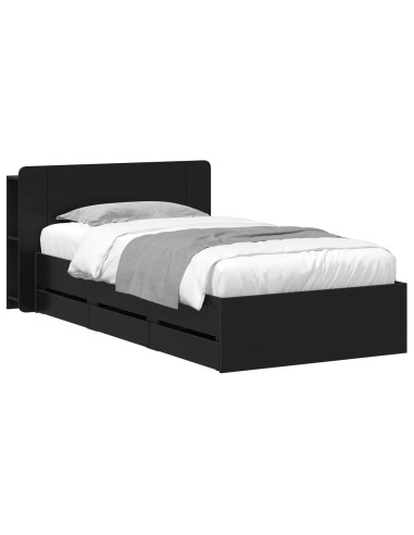 Telaio del letto con storage con testiera Nero 75 x 190 cm