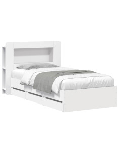 Telaio del letto con storage con testiera Bianco 75 x 190 cm