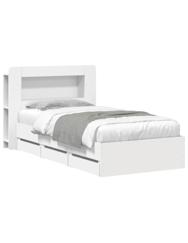 Telaio del letto con storage con testiera Bianco 75 x 190 cm