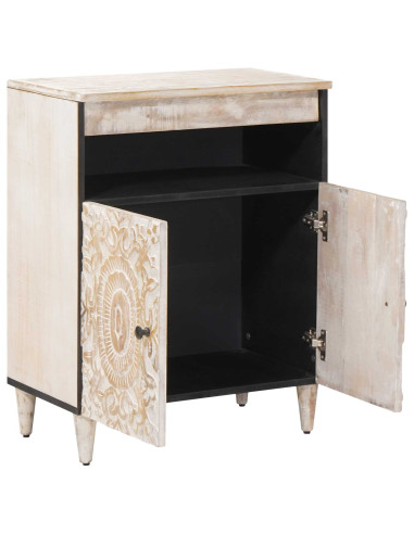 Credenza Bianco 60 x 33,5 x 75 cm Legno di mango massello