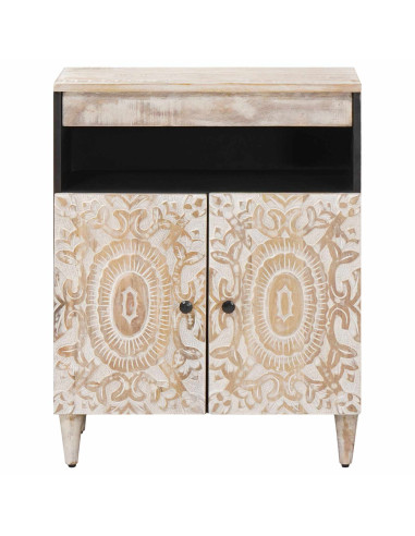 Credenza Bianco 60 x 33,5 x 75 cm Legno di mango massello