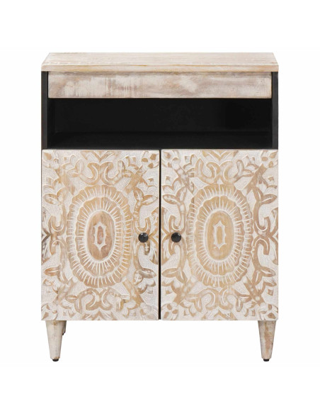 Credenza Bianco 60 x 33,5 x 75 cm Legno di mango massello