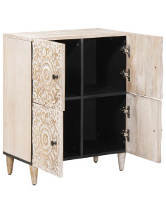 Credenza Bianco 60 x 33,5 x 75 cm Legno di mango massello 2