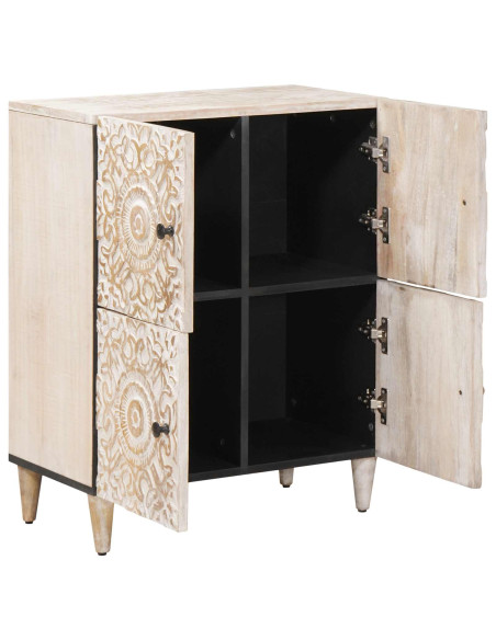 Credenza Bianco 60 x 33,5 x 75 cm Legno di mango massello