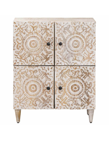 Credenza Bianco 60 x 33,5 x 75 cm Legno di mango massello