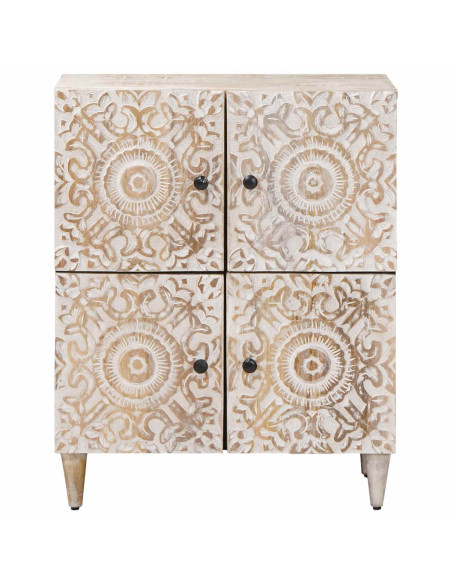 Credenza Bianco 60 x 33,5 x 75 cm Legno di mango massello