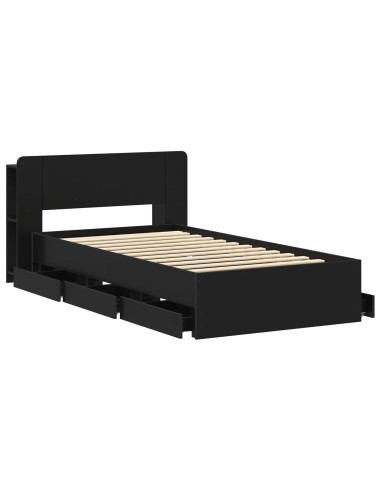Telaio del letto con storage con testiera Nero 75 x 190 cm