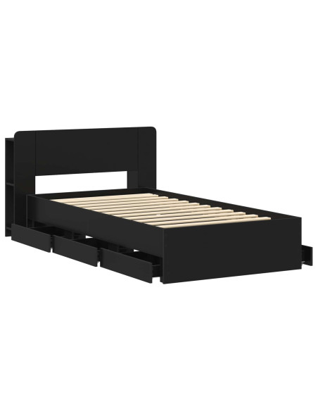 Telaio del letto con storage con testiera Nero 75 x 190 cm