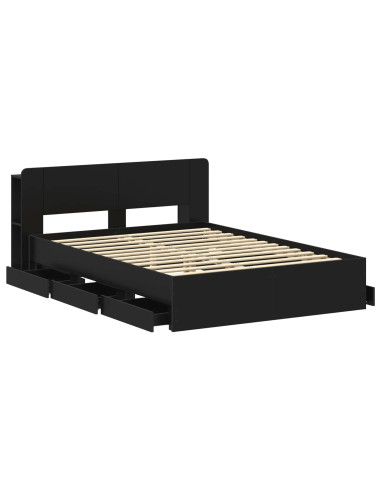 Telaio del letto con storage con testiera Nero 150 x 200 cm