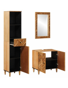 Set di Armadi da Bagno con porta 3 pcs Legno di mango massello 2