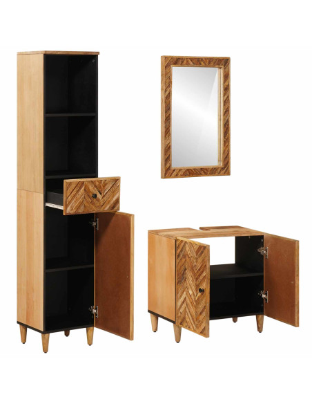 Set di Armadi da Bagno con porta 3 pcs Legno di mango massello