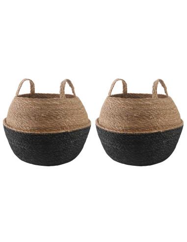 Vaso da fiori con manici 2 pcs Nero Ø 45 x 36 cm