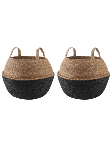 Vaso da fiori con manici 2 pcs Nero Ø 45 x 36 cm