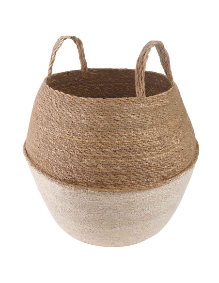 Vaso da fiori con manici Bianco Ø 32 x 32 cm 100% Erba marina