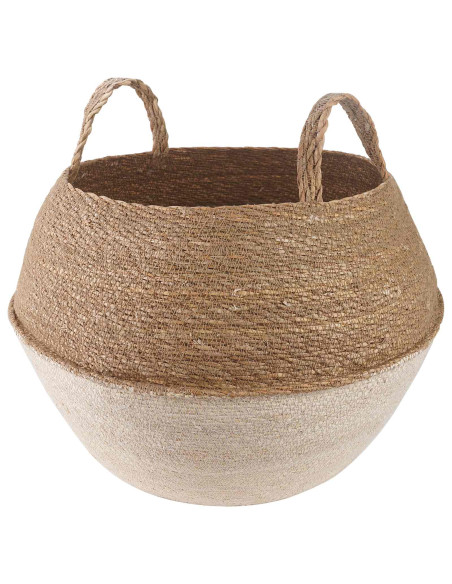 Vaso da fiori con manici Bianco Ø 45 x 36 cm 100% Erba marina