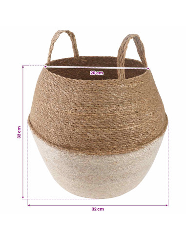 Vaso da fiori con manici Bianco Ø 32 x 32 cm 100% Erba marina