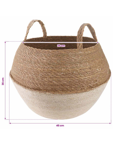 Vaso da fiori con manici Bianco Ø 45 x 36 cm 100% Erba marina