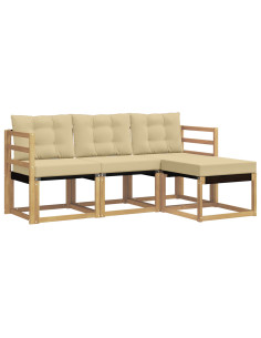 Set di divani da esterno con cuscino 4 pcs Bianco e Beige 2
