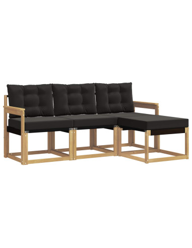 Set di divani da esterno con cuscino 4 pcs Bianco e Nero